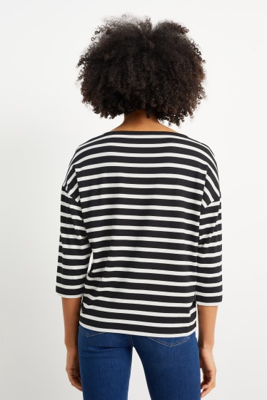 Women - Basic long sleeve top - striped - black