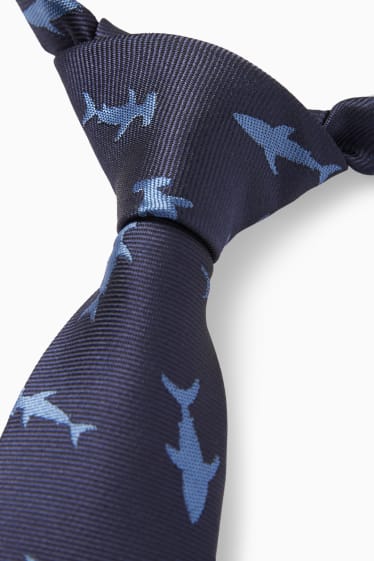 Dětské - Motiv žraloka - kravata - tmavomodrá