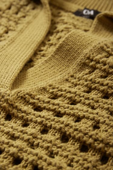 Women - Knitted jumper - short sleeve - khaki
