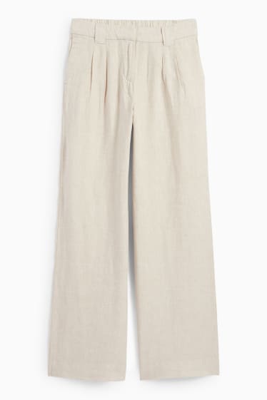 Donna - Pantaloni di lino - vita alta - gamba ampia - beige chiaro