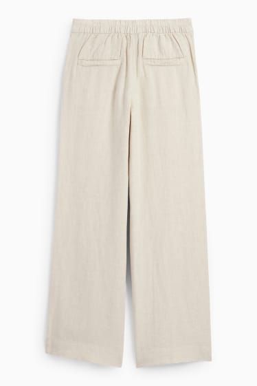 Donna - Pantaloni di lino - vita alta - gamba ampia - beige chiaro