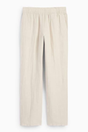 Mujer - Pantalón de lino - high waist - straight fit - beige claro