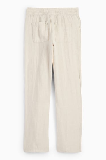 Mujer - Pantalón de lino - high waist - straight fit - beige claro