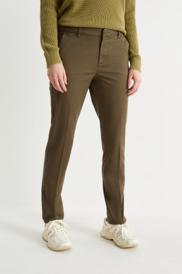 Dames - Chino - mid waist - tapered fit - donkergroen