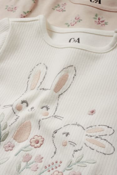 Babys - Set van 2 - konijntjes - baby-pyjama - 4-delig - licht beige