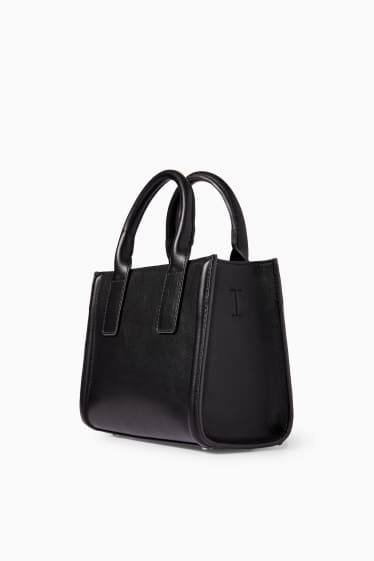 Women - Shoulder bag with detachable bag strap - faux leather - black