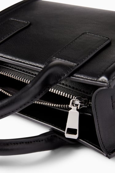 Women - Shoulder bag with detachable bag strap - faux leather - black