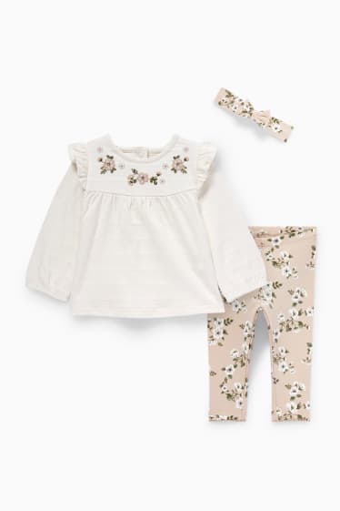 Babys - Blümchen - Baby-Outfit - 3 teilig - cremeweiss