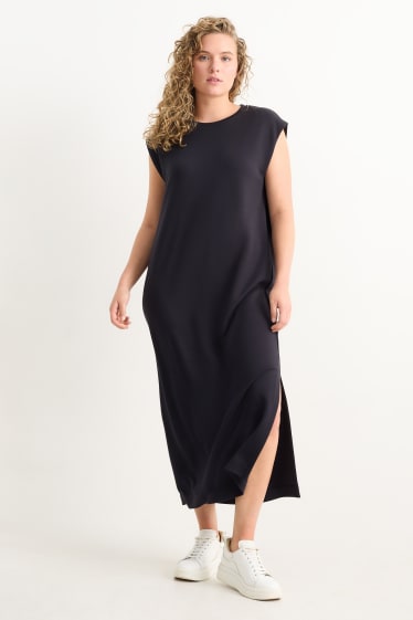 Women - Basic dress with slit - dark blue
