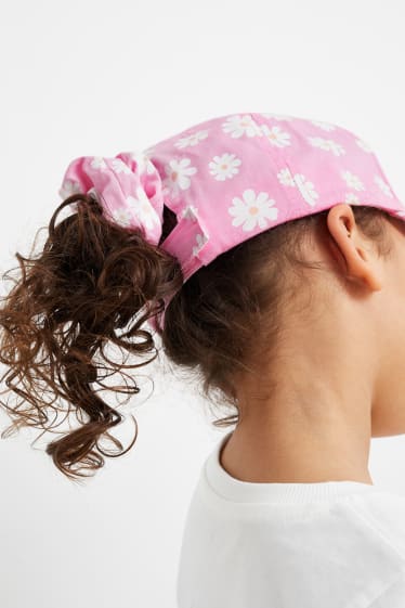 Dzieci - Komplet - kwiatek - czapka i gumka do włosów - 2 części - różowy