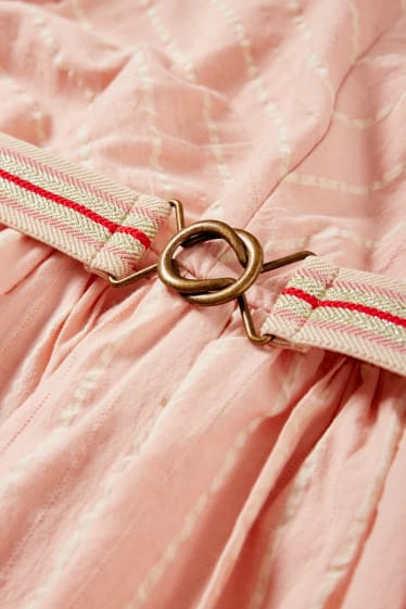 Children - Dress with belt - striped - pink