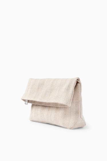 Women - Shoulder bag with detachable bag strap - striped - beige