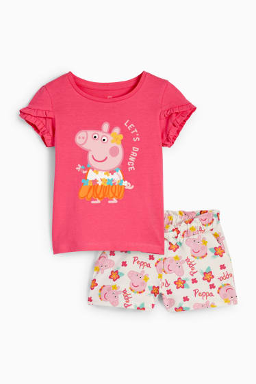 Kinderen - Peppa Pig - set - T-shirt en korte broek - 2-delig - fuchsiarood