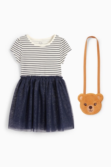 Kinder - Bär - Set - Kleid und Tasche - 2 teilig - dunkelblau
