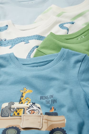 Niños - Pack de 5 - safari - camisetas de manga corta - azul