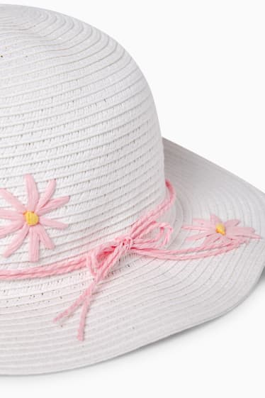 Bambini - Cappello di paglia - a fiori - bianco crema