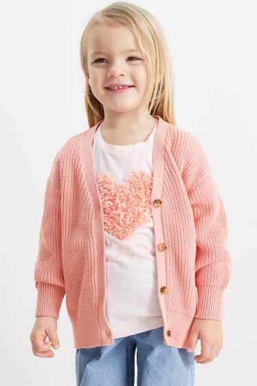 Children Girls - Set - heart - short sleeve T-shirt and cardigan - 2 piece - rose
