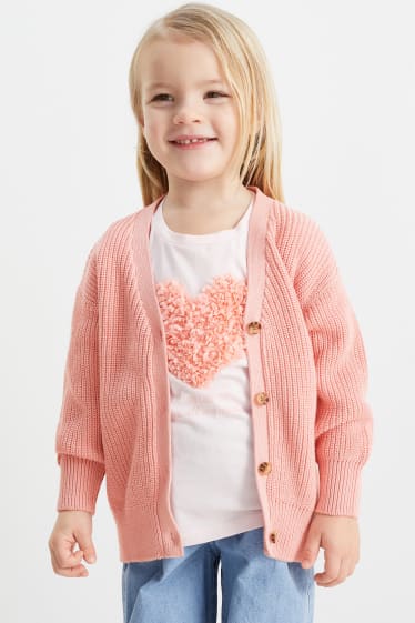 Enfants - Ensemble - cœur- T-shirt et gilet en maille - 2 pièces - rose