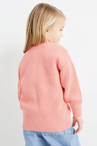 Dětské - Souprava - motiv srdce - tričko s krátkým rukávem a pletený kardigan - 2dílná - růžová