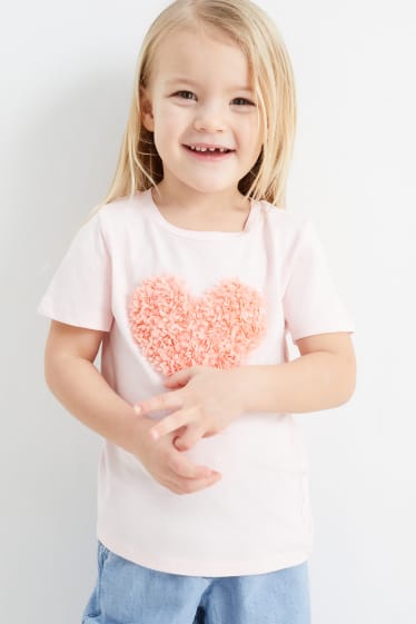 Niños - Conjunto - corazón - camiseta de manga corta y cárdigan - 2 piezas - rosa