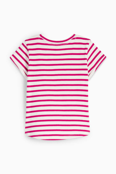 Kinder - Blume - Kurzarmshirt - gestreift - weiß / rosa