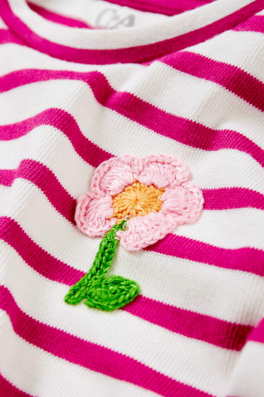 Kinder - Blume - Kurzarmshirt - gestreift - weiss / rosa