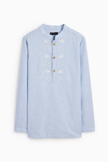 Nen/a - Camisa - mescla de lli - de ratlles - blau clar