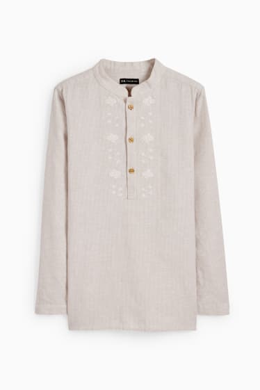 Enfants - Chemise - lin mélangé - rayée - beige clair