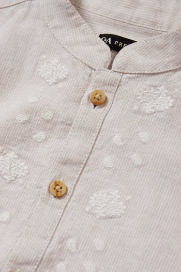 Kinderen - Overhemd - linnenmix - gestreept - licht beige