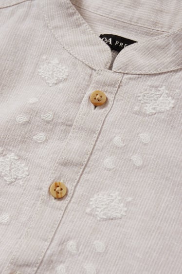 Niños - Camisa - mezcla de lino - de rayas - beige claro