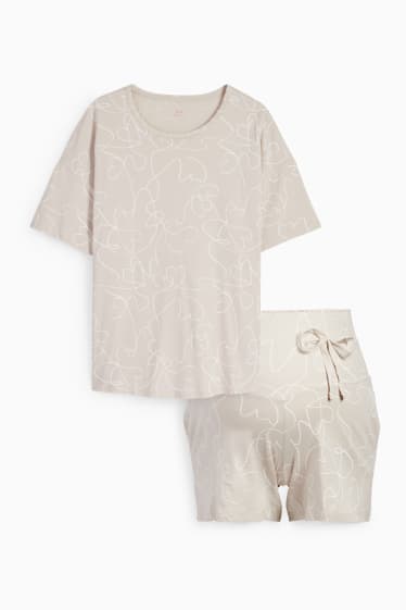 Women - Short nursing pyjamas - patterned - light gray