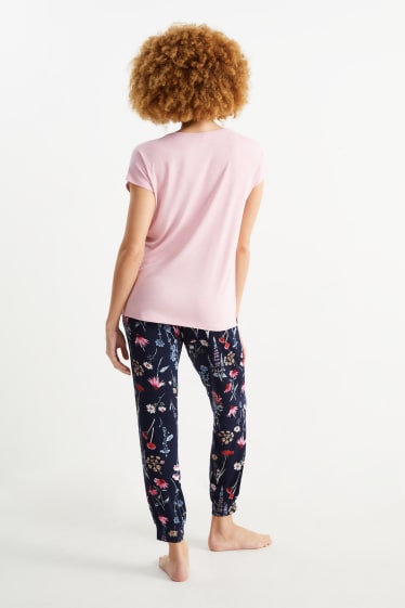 Damen - Viskose-Pyjama - geblümt - rosa