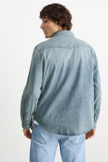 Uomo - Camicia di jeans - regular fit - collo all'italiana - jeans azzurro