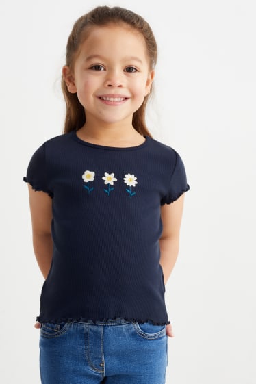 Dzieci - Wielopak, 2 szt. - kwiat - koszulka z krótkim rękawem - ciemnoniebieski