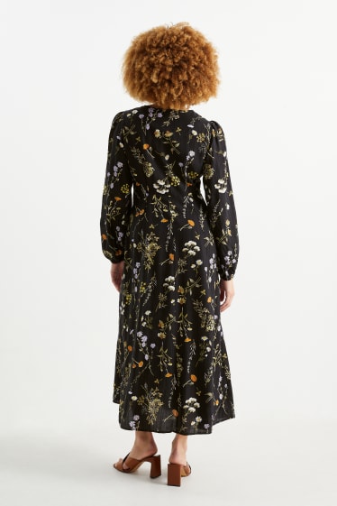Women - V-neck empire dress - floral - black