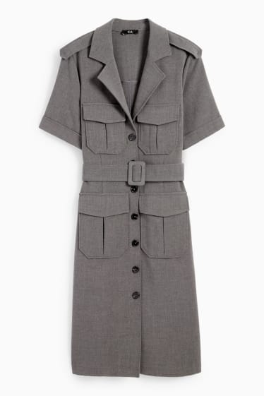 Damen - Cargokleid mit Gürtel - grau