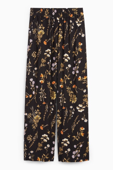 Mujer - Pantalón de tela - high waist - wide leg - de flores - negro