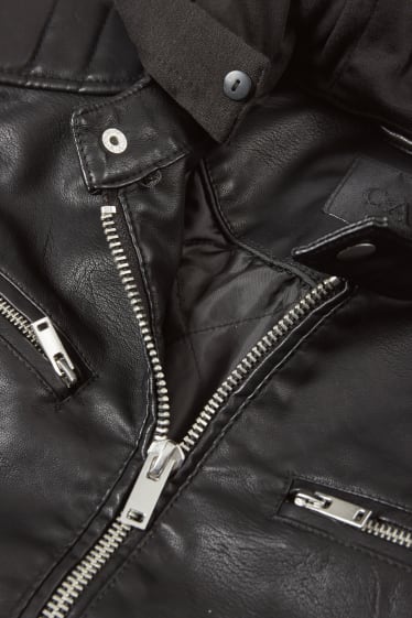 Bărbați - Jachetă de motociclist cu glugă - imitație de piele - negru