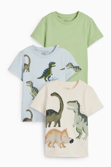 Kinderen - Set van 3 - dino - T-shirt - crème wit