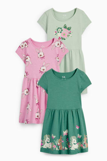 Kinder - Multipack 3er - Frühling - Kleid - grün