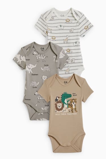 Babies - Multipack of 3 - wild animals - baby bodysuit - beige