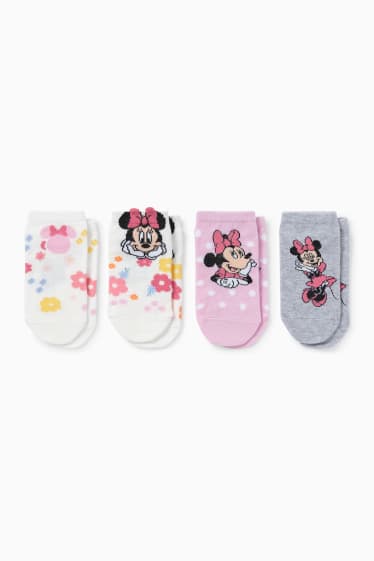 Niños - Pack de 4 - Minnie Mouse - calcetines tobilleros con dibujo - blanco roto