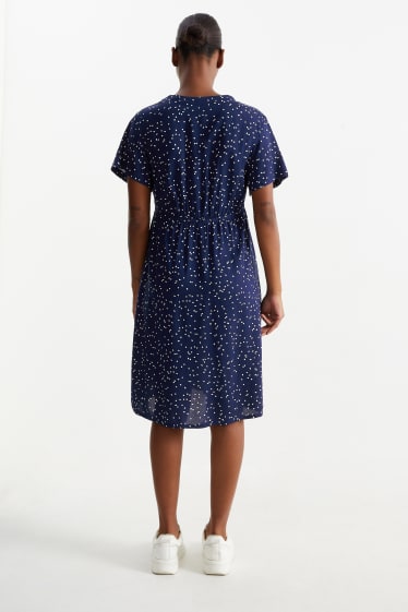 Damen - Viskose-Still-Kleid - gepunktet - dunkelblau