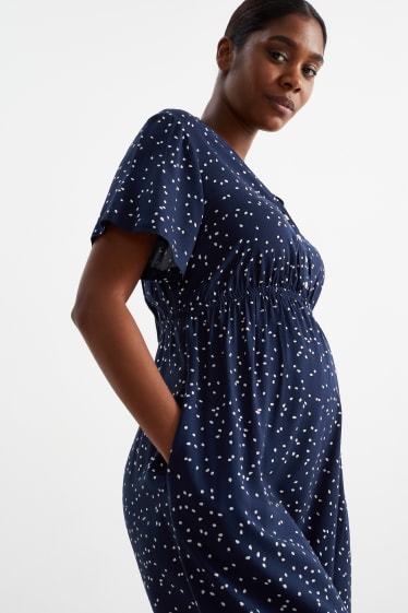 Donna - Vestito per allattamento in viscosa - a pois - blu scuro