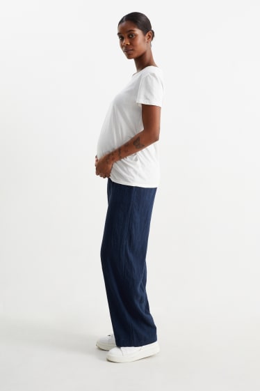 Femei - Pantaloni de stofă gravide - palazzo - amestec de in - albastru închis