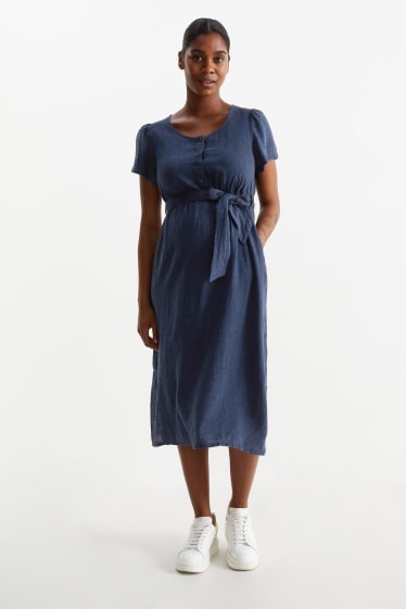 Mujer - Vestido de lactancia - mezcla de lino - azul oscuro