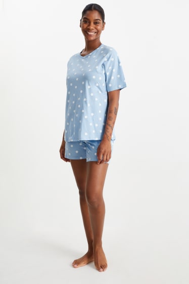 Women - Short nursing pyjamas - polka dot - light blue
