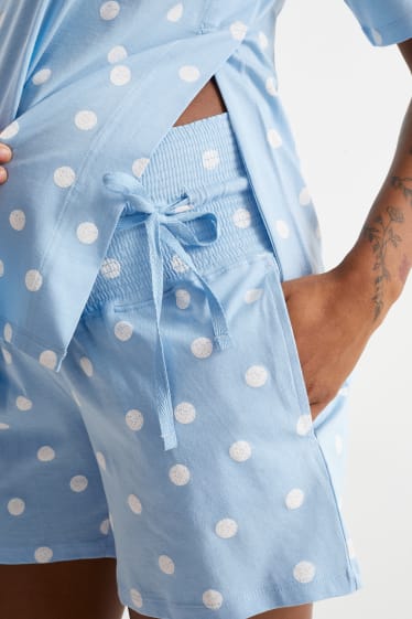 Femmes - Pyjashort d’allaitement - à pois - bleu clair