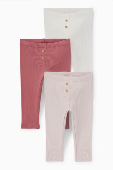 Bébés - Lot de 3 - leggings bébé - blanc / rose