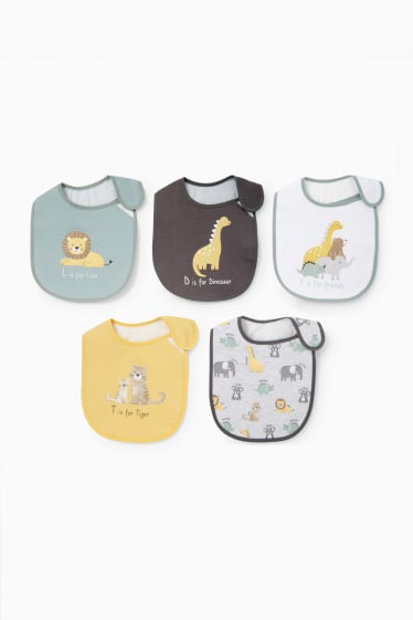Babies - Multipack of 5 - animals - baby bib - gray